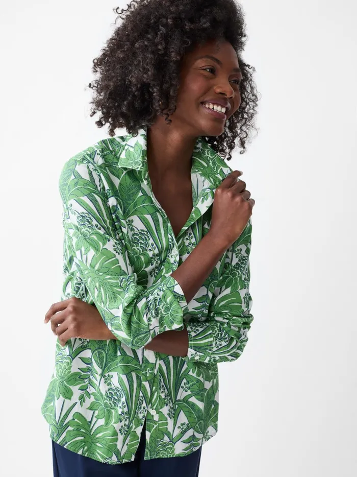JMclaughlin Lois Shirt In Field Blooms Whitegreennavy Women Shirts and Tops