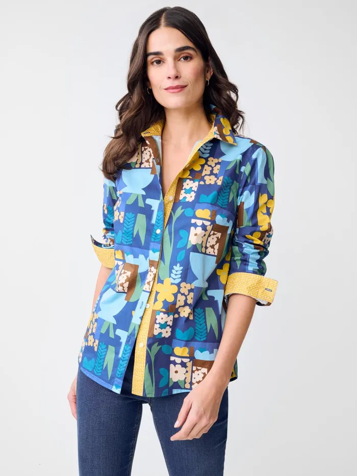 JMclaughlin Lois Shirt In Paper Garden Geo Bluemulti Women Shirts and Tops JMclaughlin Lois Shirt In Paper Garden Geo Bluemulti Women Shirts and Tops