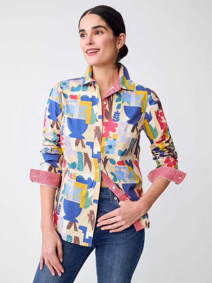 JMclaughlin Lois Shirt In Paper Garden Geo Off Whitemulti Women Shirts and Tops JMclaughlin Lois Shirt In Paper Garden Geo Off Whitemulti Women Shirts and Tops