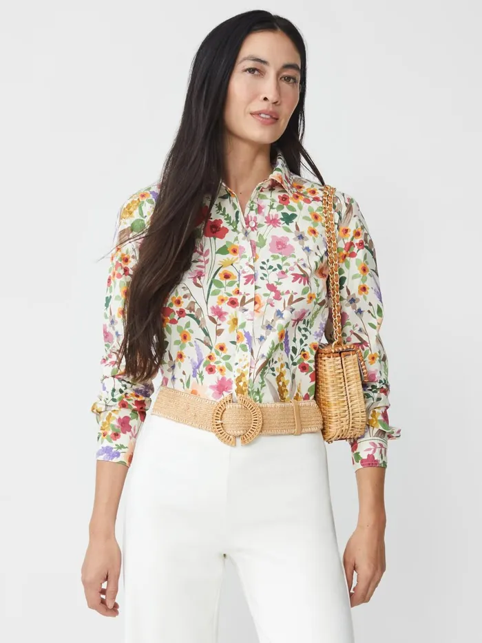 JMclaughlin Lois Shirt In Watercolor Petals Off Whitemulti Women Shirts and Tops JMclaughlin Lois Shirt In Watercolor Petals Off Whitemulti Women Shirts and Tops