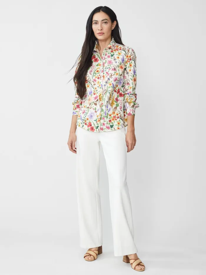 JMclaughlin Lois Shirt In Watercolor Petals Off Whitemulti Women Shirts and Tops JMclaughlin Lois Shirt In Watercolor Petals Off Whitemulti Women Shirts and Tops