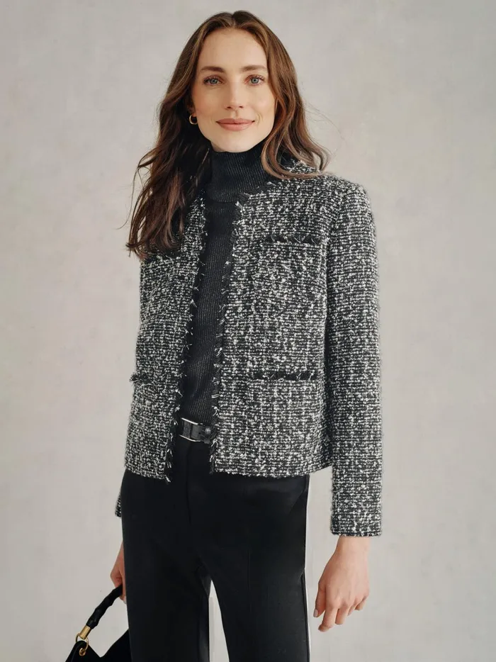 JMclaughlin Martha Tweed Jacket Blackgray Women Jackets and Outerwear
