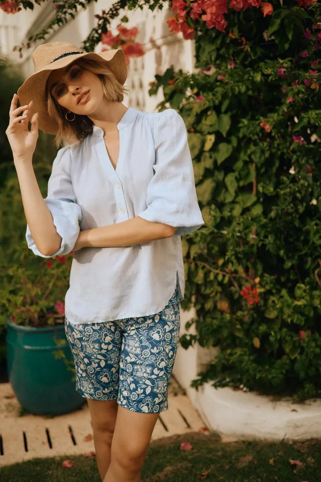JMclaughlin Rashell Linen Blouse Sky Blue Women Shirts and Tops JMclaughlin Rashell Linen Blouse Sky Blue Women Shirts and Tops