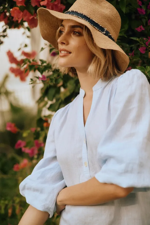 JMclaughlin Rashell Linen Blouse Sky Blue Women Shirts and Tops JMclaughlin Rashell Linen Blouse Sky Blue Women Shirts and Tops