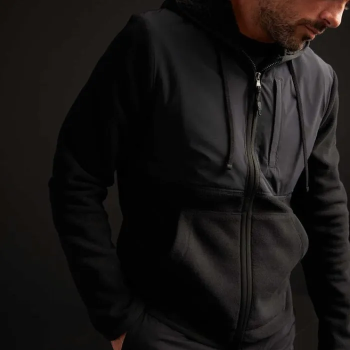 JacketsOuterwear Men James Perse Technical Polar Fleece Zip Up Hoodie Black