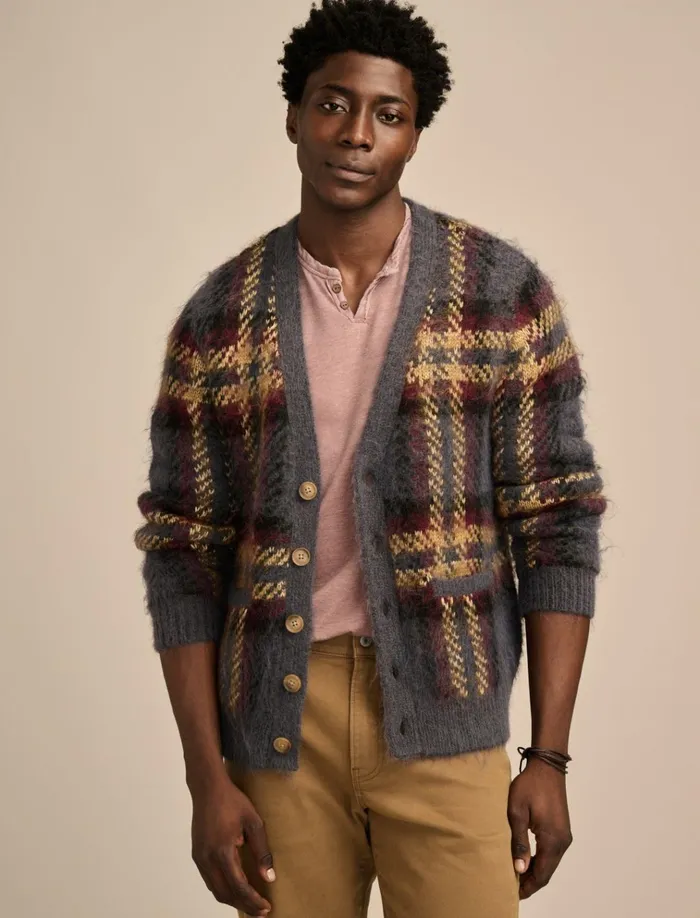 Jacquard Brushed Cardigan Denim Multi Men Lucky Brand Sweaters
