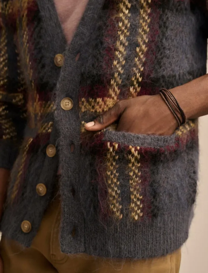 Jacquard Brushed Cardigan Denim Multi Men Lucky Brand Sweaters