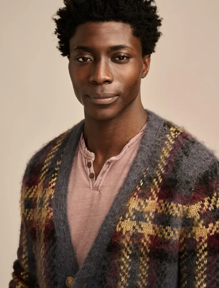 Jacquard Brushed Cardigan Denim Multi Men Lucky Brand Sweaters
