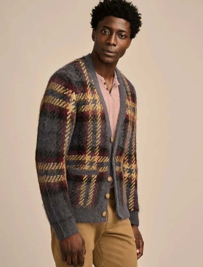 Jacquard Brushed Cardigan Denim Multi Men Lucky Brand Sweaters