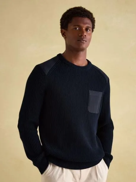 Jumpers and Knitwear Men Joules Navy Jumper With Woven Patch Detailing