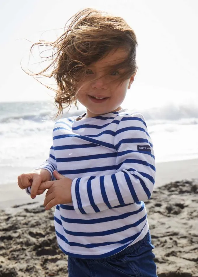 Kids Breton Striped Shirts Saint James MINQUIERS KIDS White Royal Blue