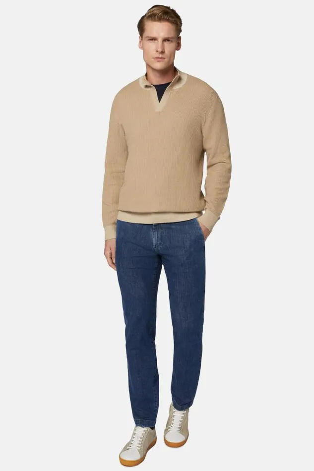 Knitwear Men Boggi Milano Beige Cotton Open Neck Jumper Beige