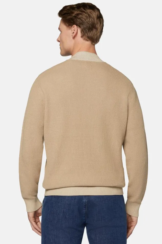Knitwear Men Boggi Milano Beige Cotton Open Neck Jumper Beige Knitwear Men Boggi Milano Beige Cotton Open Neck Jumper Beige