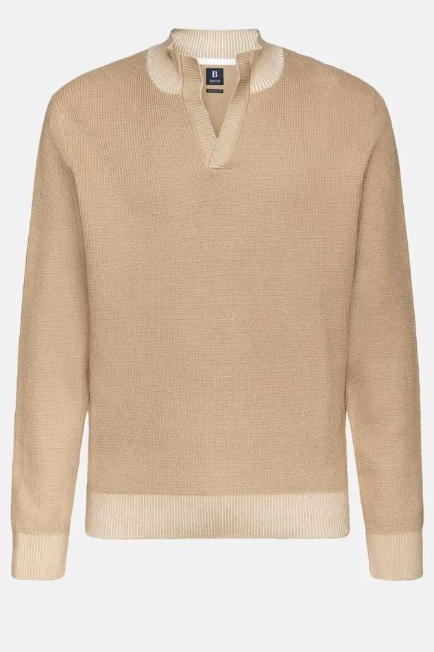 Knitwear Men Boggi Milano Beige Cotton Open Neck Jumper Beige Knitwear Men Boggi Milano Beige Cotton Open Neck Jumper Beige