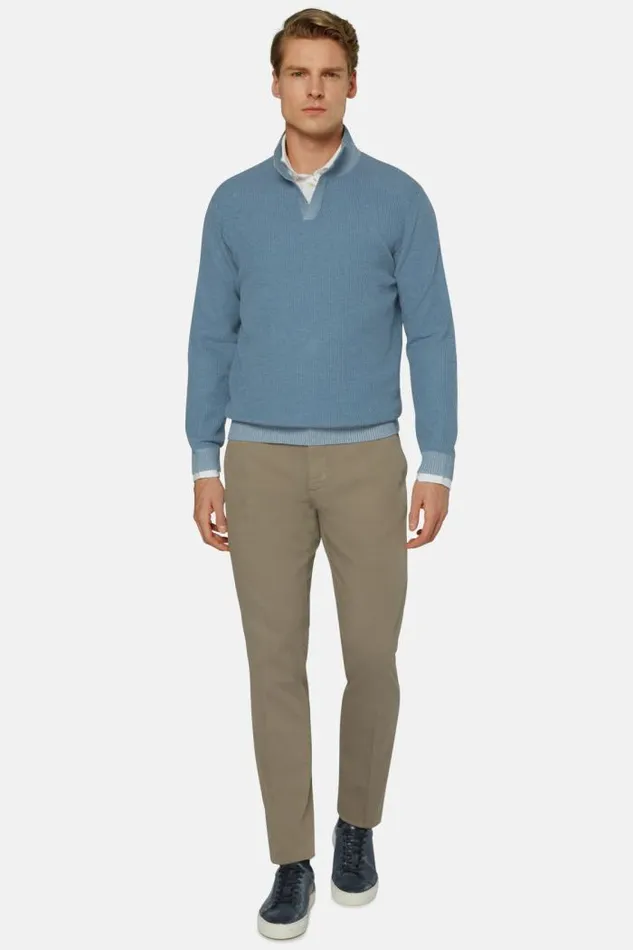 Knitwear Men Boggi Milano Sky Blue Cotton Open Neck Jumper Light Blu