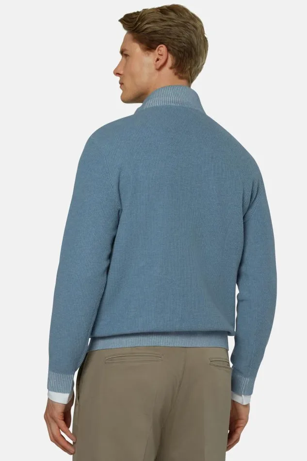 Knitwear Men Boggi Milano Sky Blue Cotton Open Neck Jumper Light Blu Knitwear Men Boggi Milano Sky Blue Cotton Open Neck Jumper Light Blu