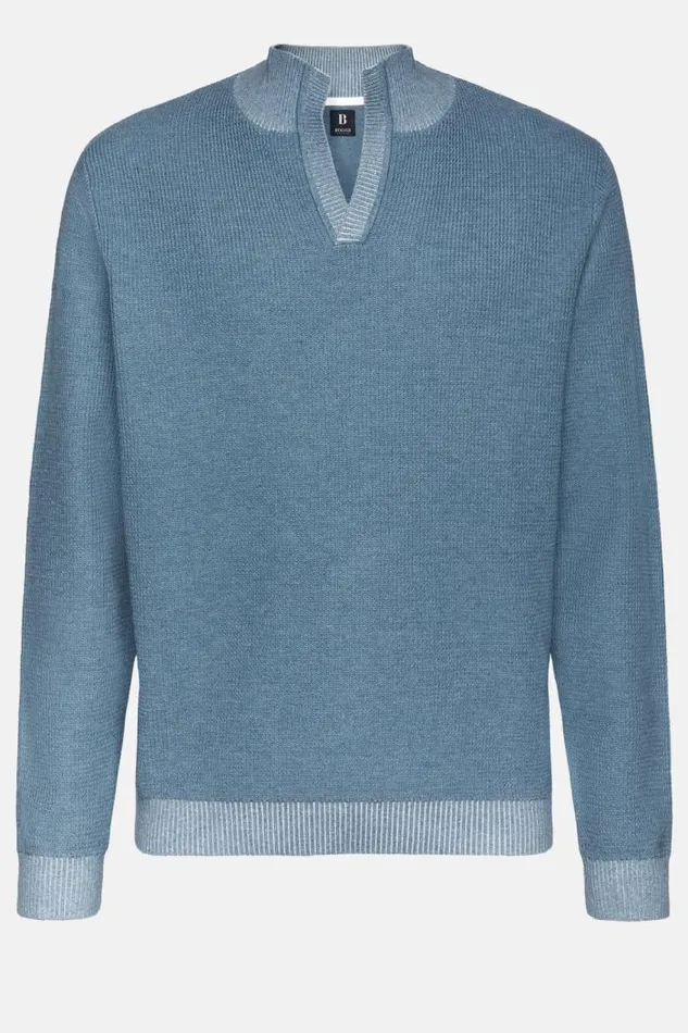 Knitwear Men Boggi Milano Sky Blue Cotton Open Neck Jumper Light Blu Knitwear Men Boggi Milano Sky Blue Cotton Open Neck Jumper Light Blu