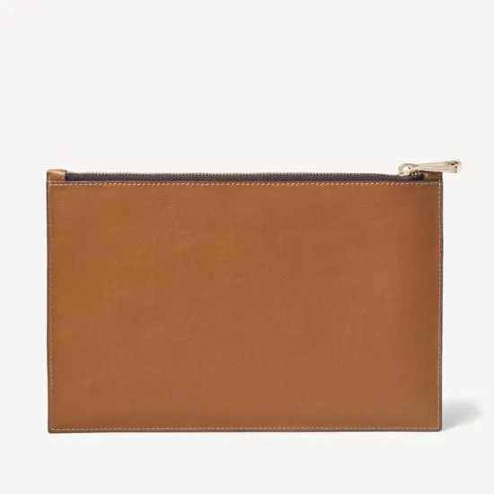 Large Essential Flat Pouch Natural Chevron Raffia and Smooth Tan Women Aspinal Of London Raffia