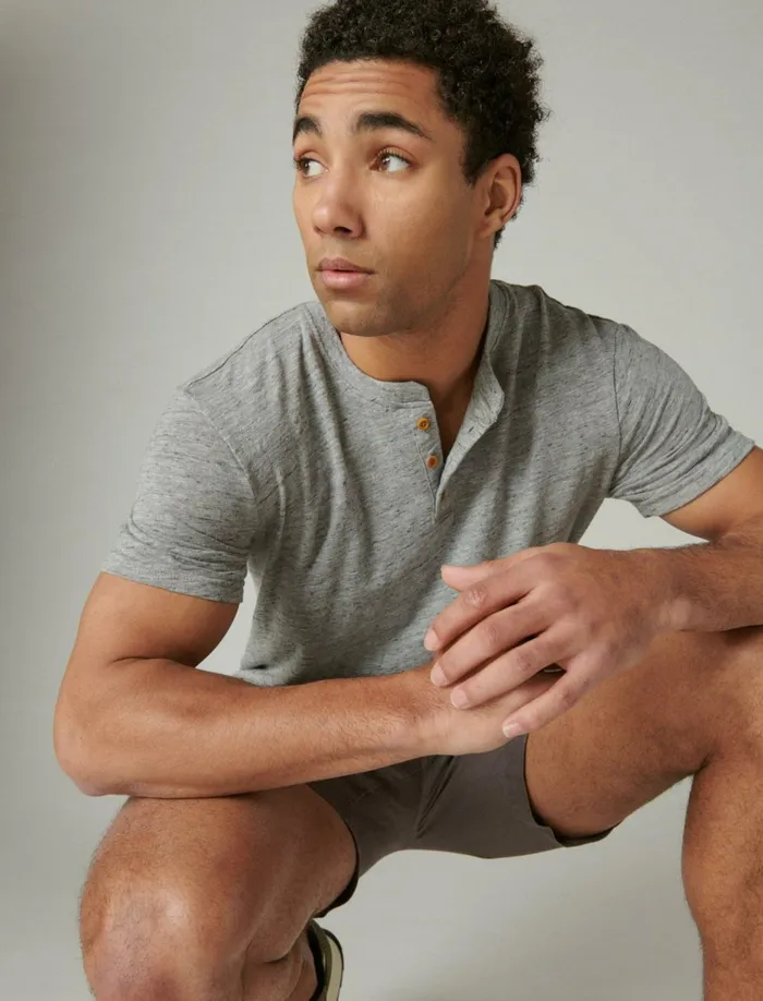 Linen Short Sleeve Henley Blackened Pearl Men Lucky Brand Shirts and Tops