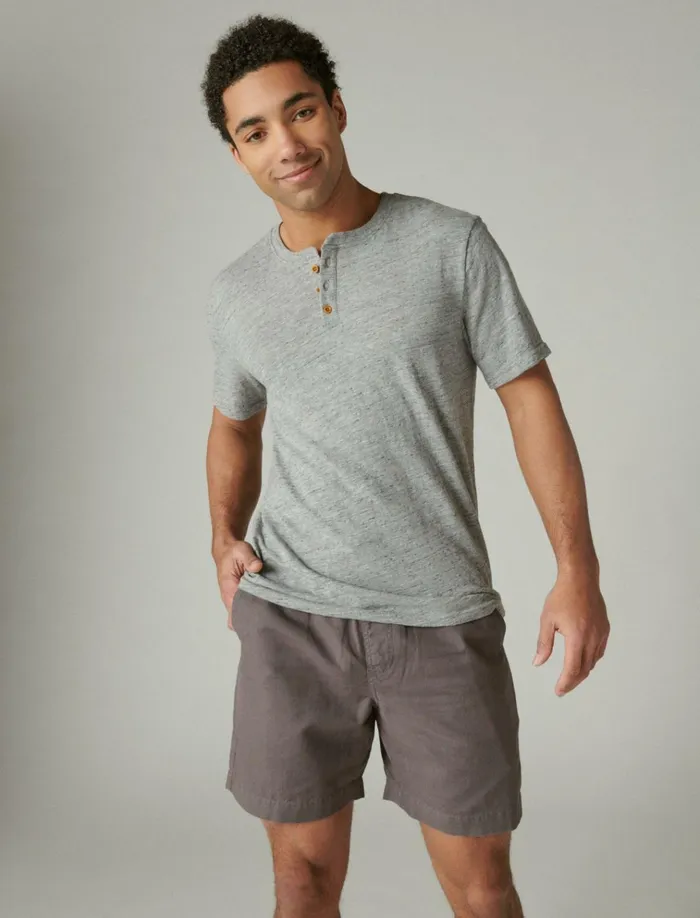 Linen Short Sleeve Henley Blackened Pearl Men Lucky Brand Shirts and Tops