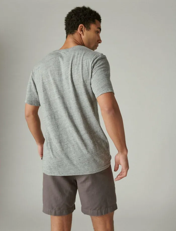 Linen Short Sleeve Henley Blackened Pearl Men Lucky Brand Shirts and Tops