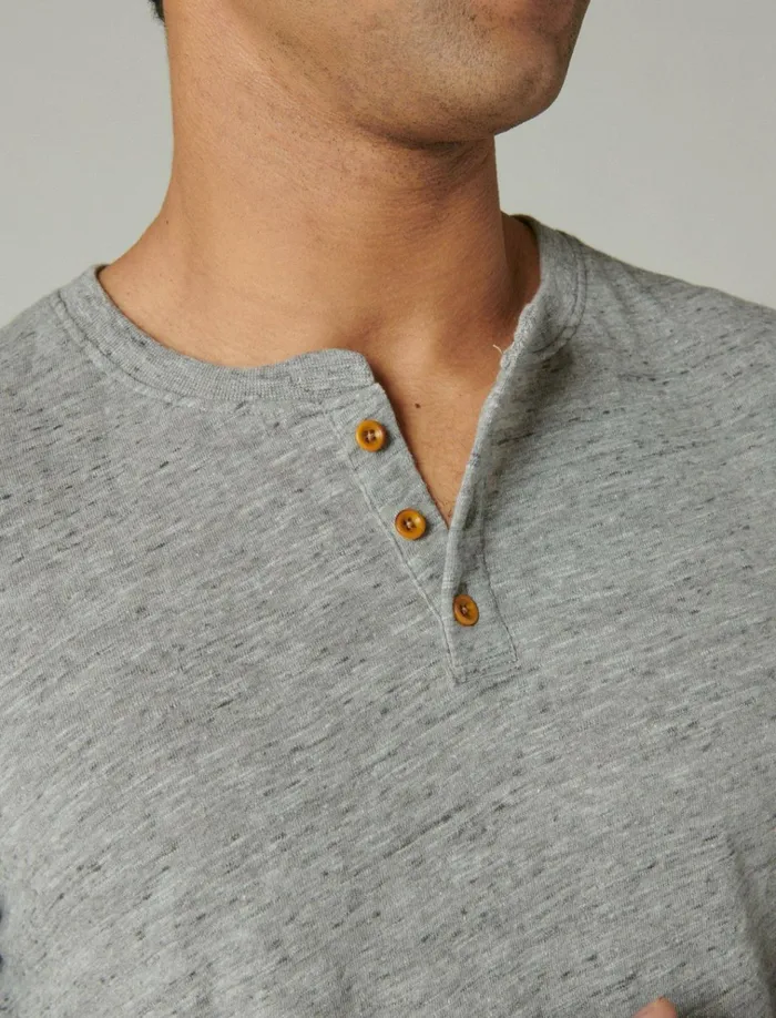 Linen Short Sleeve Henley Blackened Pearl Men Lucky Brand Shirts and Tops