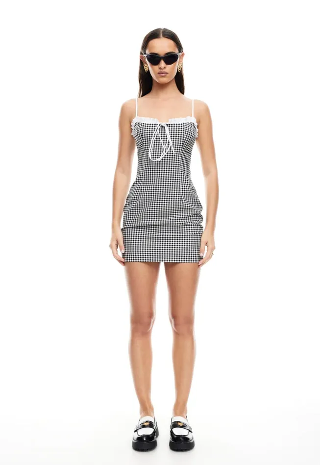 Lioness Fashion BARDOT GINGHAM MINI Black Check Women Dresses