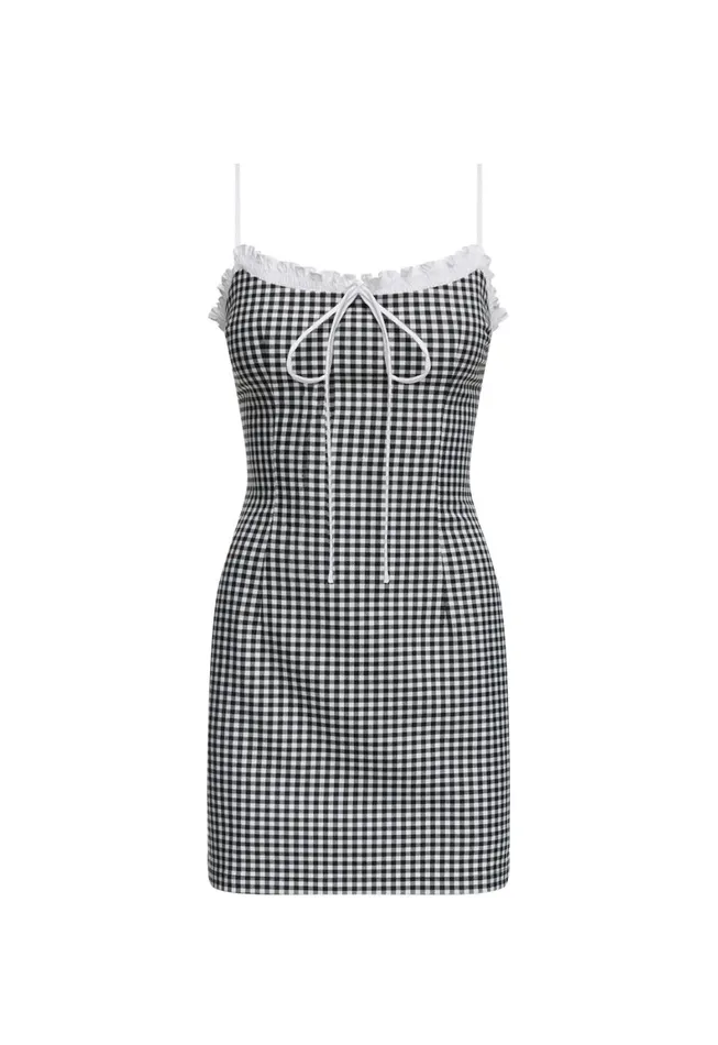 Lioness Fashion BARDOT GINGHAM MINI Black Check Women Dresses