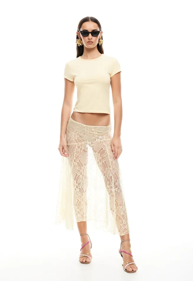 Lioness Fashion IN BLOOM LACE MIDI SKIRT Cornsilk Women Skirts