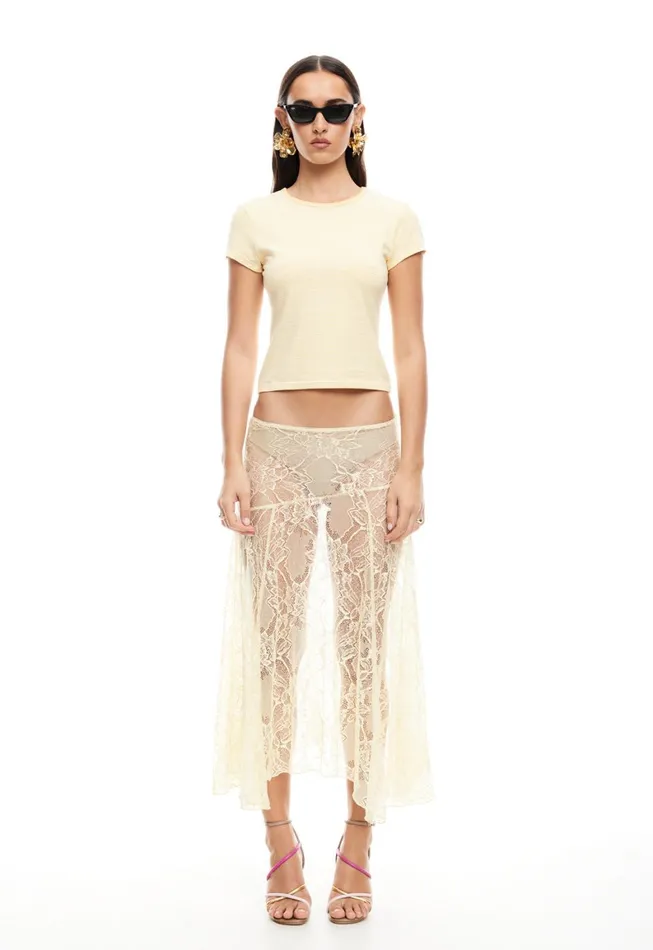 Lioness Fashion IN BLOOM LACE MIDI SKIRT Cornsilk Women Skirts Lioness Fashion IN BLOOM LACE MIDI SKIRT Cornsilk Women Skirts