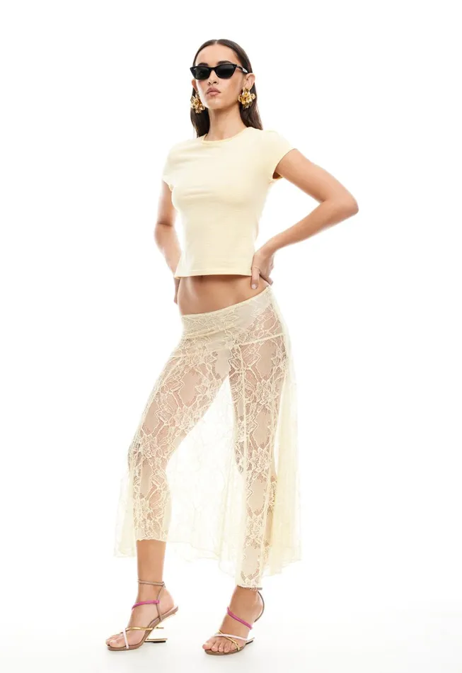 Lioness Fashion IN BLOOM LACE MIDI SKIRT Cornsilk Women Skirts Lioness Fashion IN BLOOM LACE MIDI SKIRT Cornsilk Women Skirts