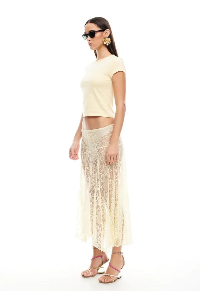 Lioness Fashion IN BLOOM LACE MIDI SKIRT Cornsilk Women Skirts Lioness Fashion IN BLOOM LACE MIDI SKIRT Cornsilk Women Skirts