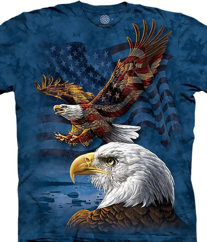 Liquid Blue TShirt Men Eagle Flag Collage Classic Cotton TShirt