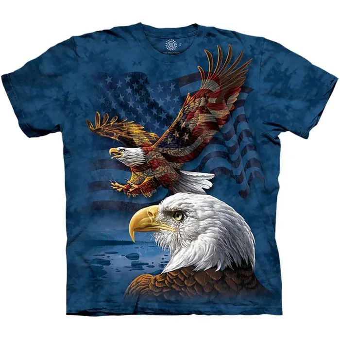 Liquid Blue TShirt Men Eagle Flag Collage Classic Cotton TShirt