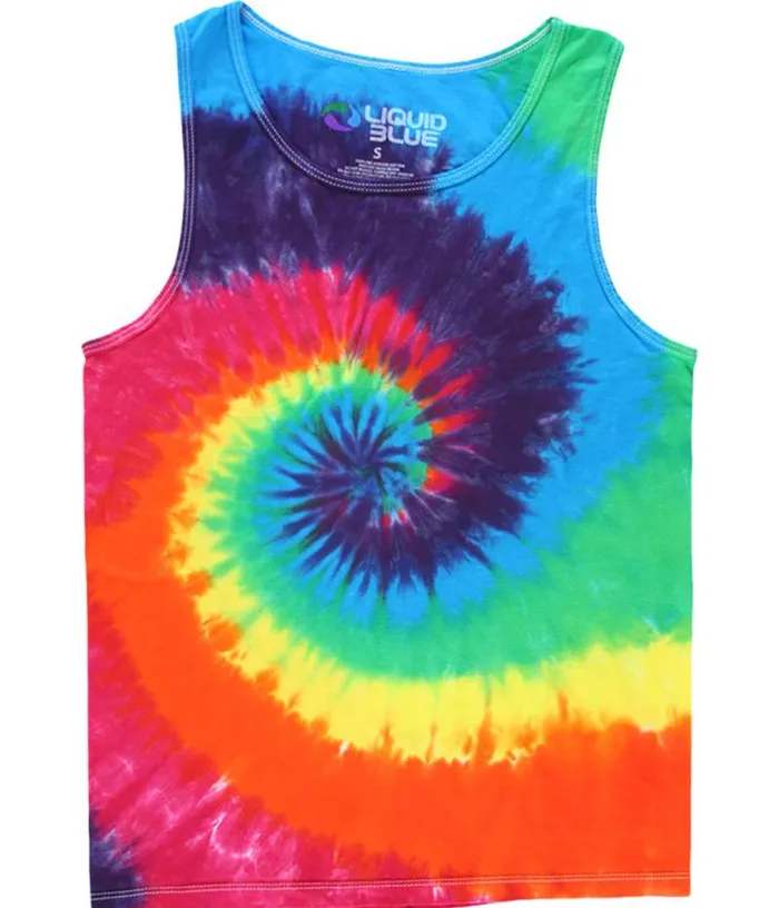 Liquid Blue TShirt Men Rainbow Spiral Unprinted TieDye Tank Top TShirt