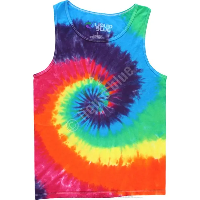 Liquid Blue TShirt Men Rainbow Spiral Unprinted TieDye Tank Top TShirt