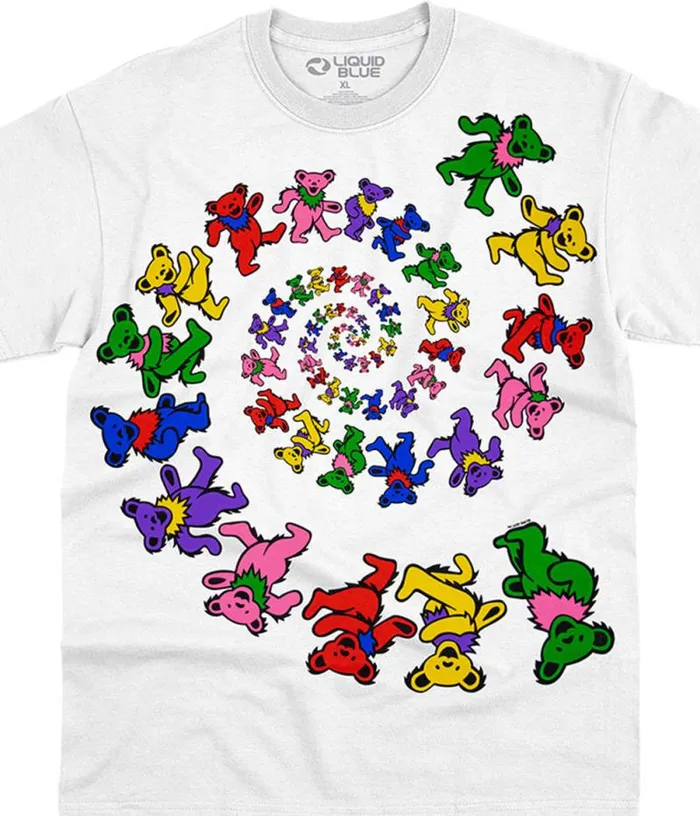Liquid Blue TShirt Men Spiral Bears White TShirt