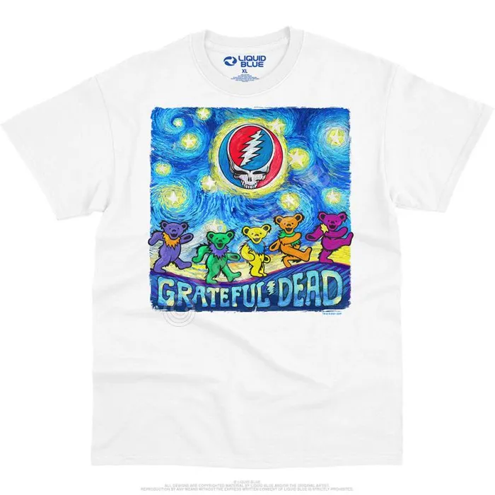Liquid Blue TShirt Men Starry Bears White TShirt