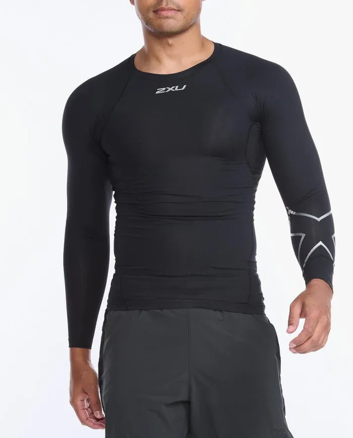 Long Sleeve and Jumpers Mens 2XU Core Compression Long Sleeve Blacksilver