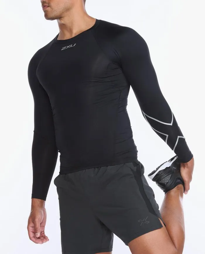 Long Sleeve and Jumpers Mens 2XU Core Compression Long Sleeve Blacksilver