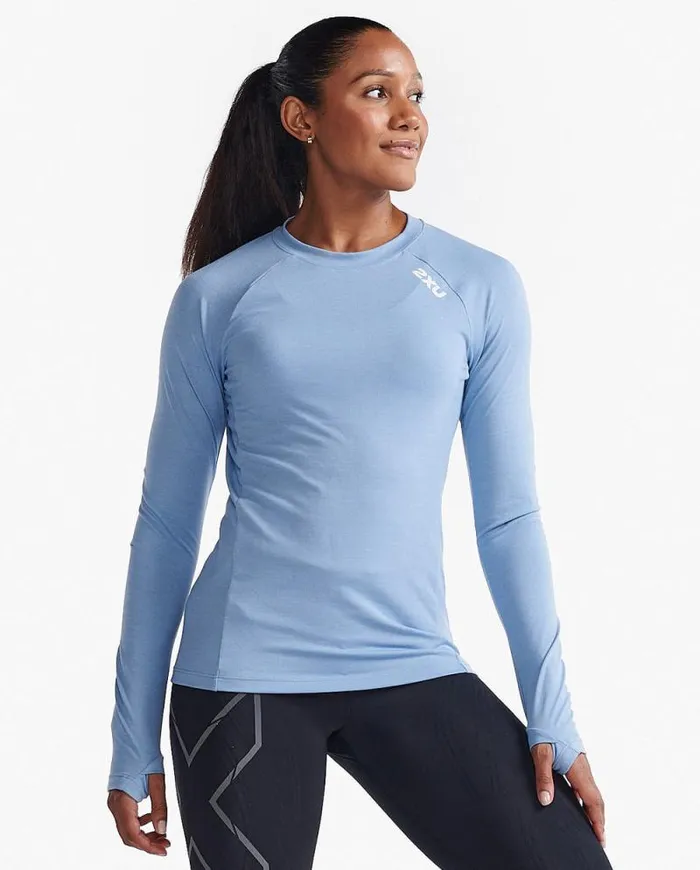 Long Sleeve and Jumpers Womens 2XU Ignition Base Layer Long Sleeve Hydrangeawhite Reflective