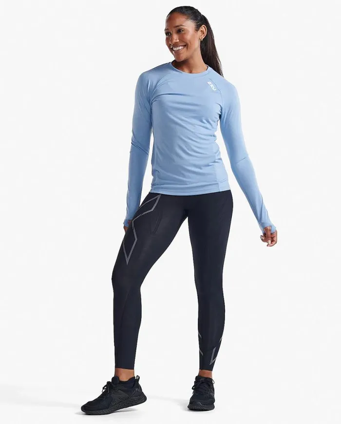 Long Sleeve and Jumpers Womens 2XU Ignition Base Layer Long Sleeve Hydrangeawhite Reflective