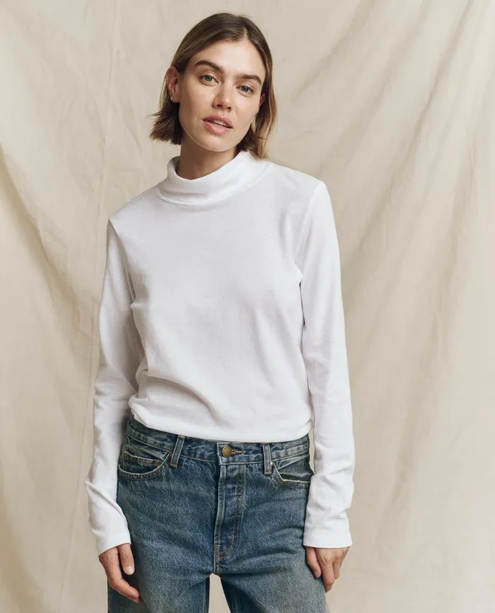 Long Sleeve Tees Women The Great The Turtleneck True White