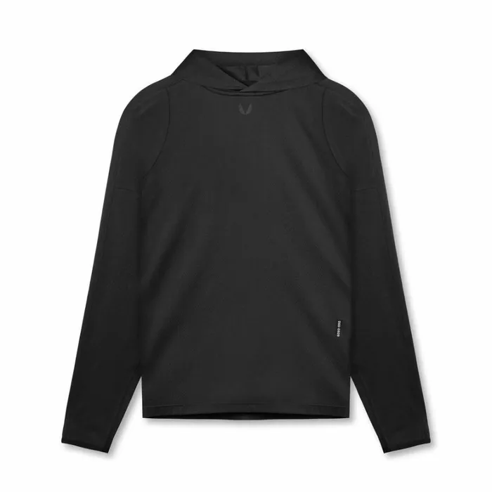 Long Sleeves Men ASRV NanoMesh Fitted Hoodie Black