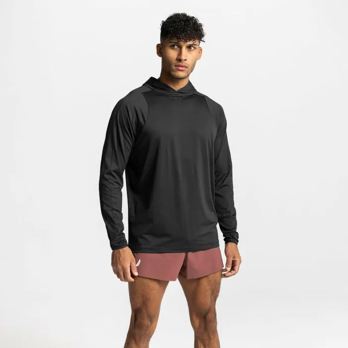 Long Sleeves Men ASRV NanoMesh Fitted Hoodie Black
