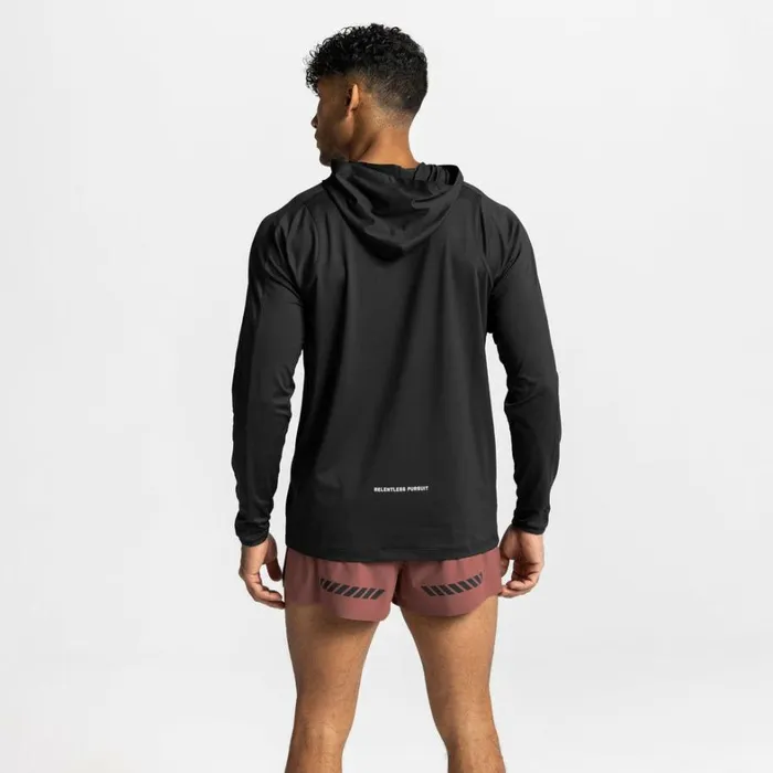 Long Sleeves Men ASRV NanoMesh Fitted Hoodie Black