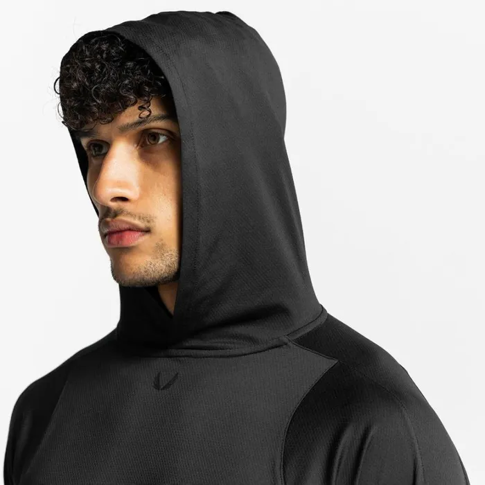 Long Sleeves Men ASRV NanoMesh Fitted Hoodie Black