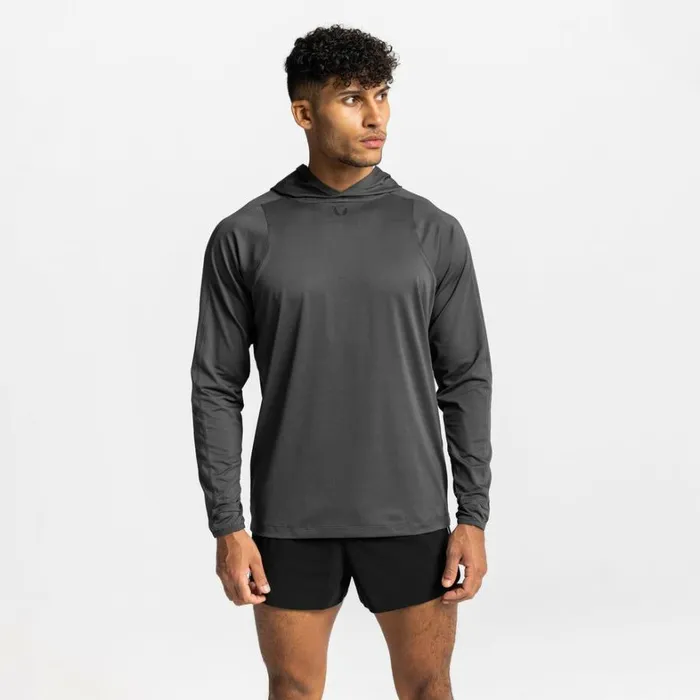Long Sleeves Men ASRV NanoMesh Fitted Hoodie Space Grey
