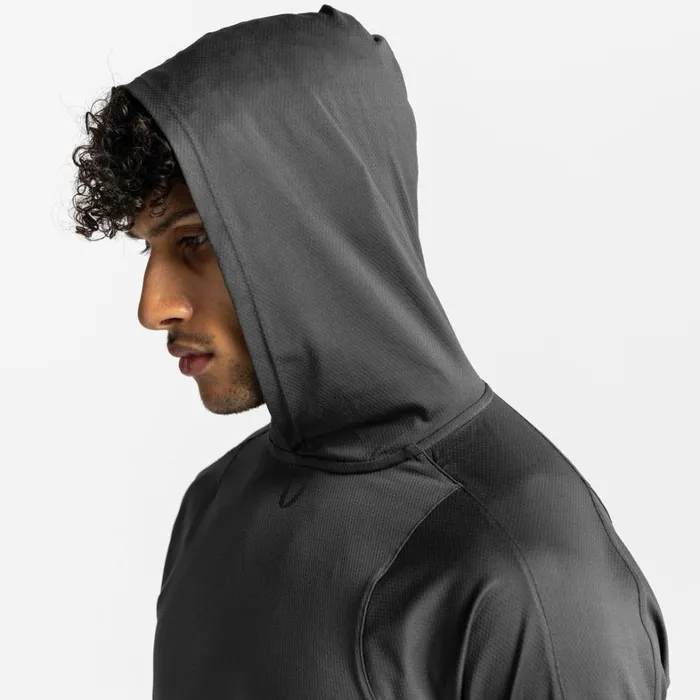 Long Sleeves Men ASRV NanoMesh Fitted Hoodie Space Grey