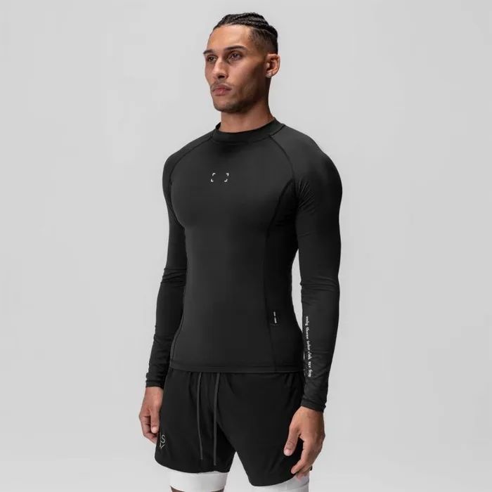 Long Sleeves Men ASRV WarpFlexx Compression Mock Neck Long Sleeve Black 034space Bracket034